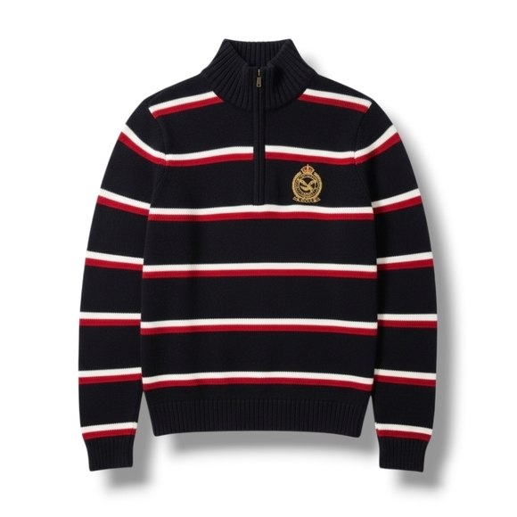 American Living women's striped quater zip-front crest embroidered logo sweater - Picture 7 of 8
